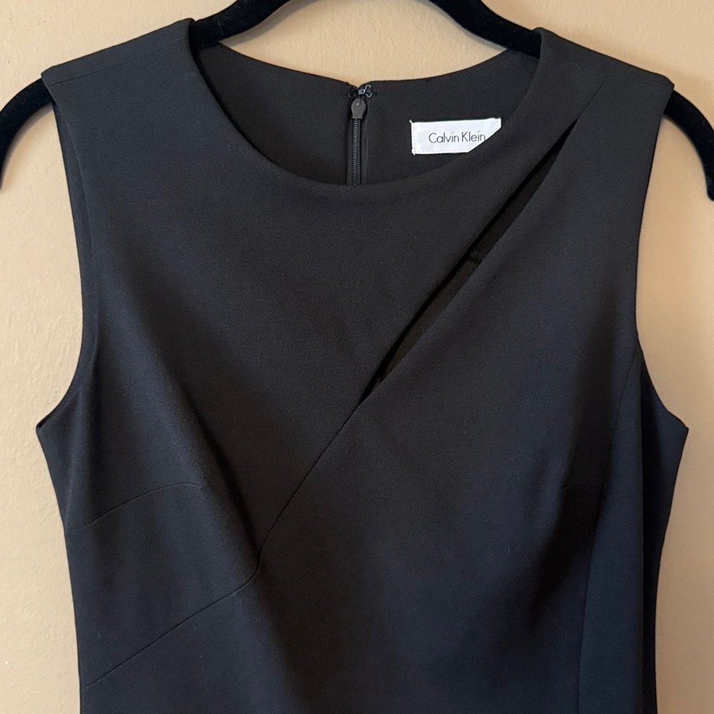 Calvin Klein Black Asymmetrical Midi Sheath Dress Sleeveless Career Office Small - Picture 3 of 13